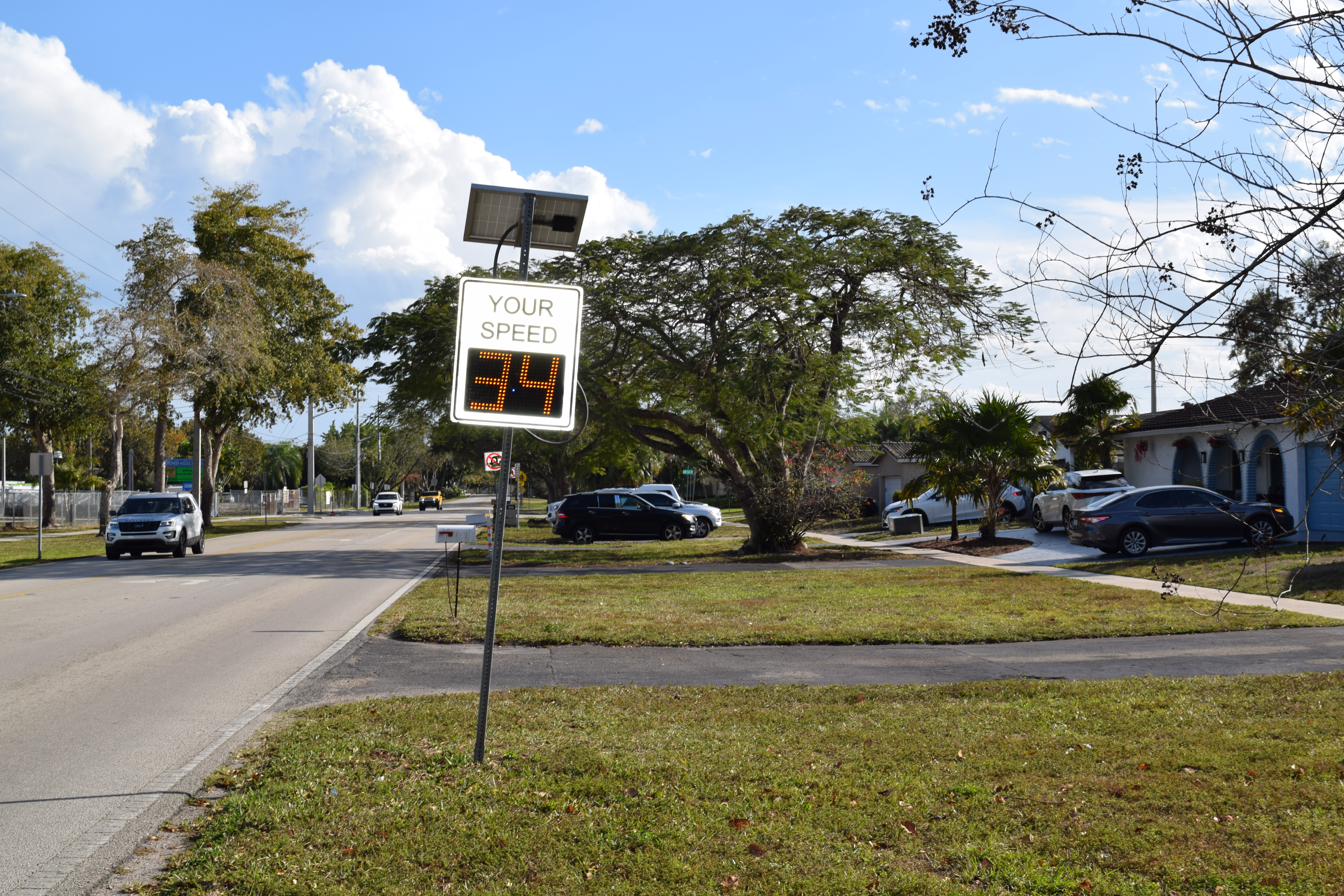 Speed monitoring sign in a Cooper City neighborhood